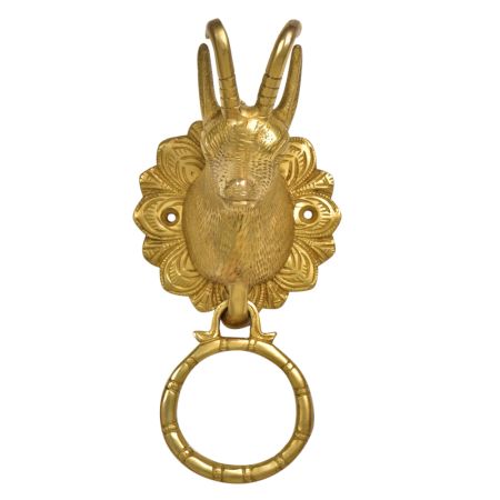 Ornate Brass Billy Goat Head Door Knocker